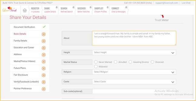 LoveVivah Basic Details Form