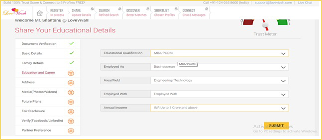 LoveVivah Educational Details