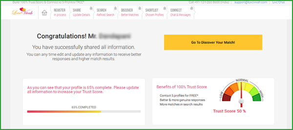 LoveVivah Profile Complete
